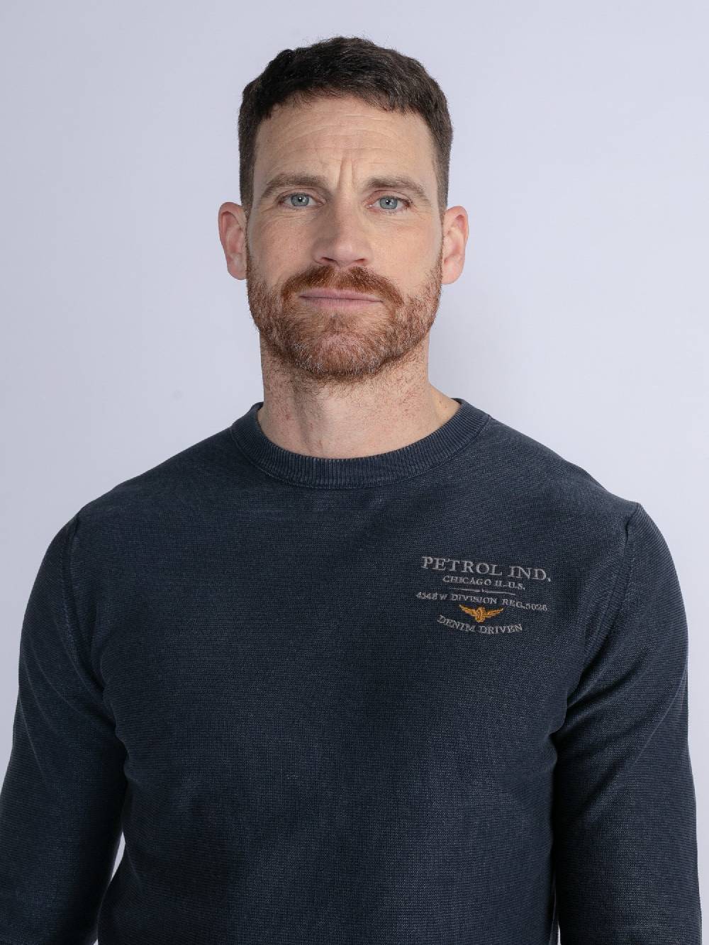 Petrol M-3030-Kwr233 - Men Knitwear Round Neck Basic (5152 Midnight Navy)