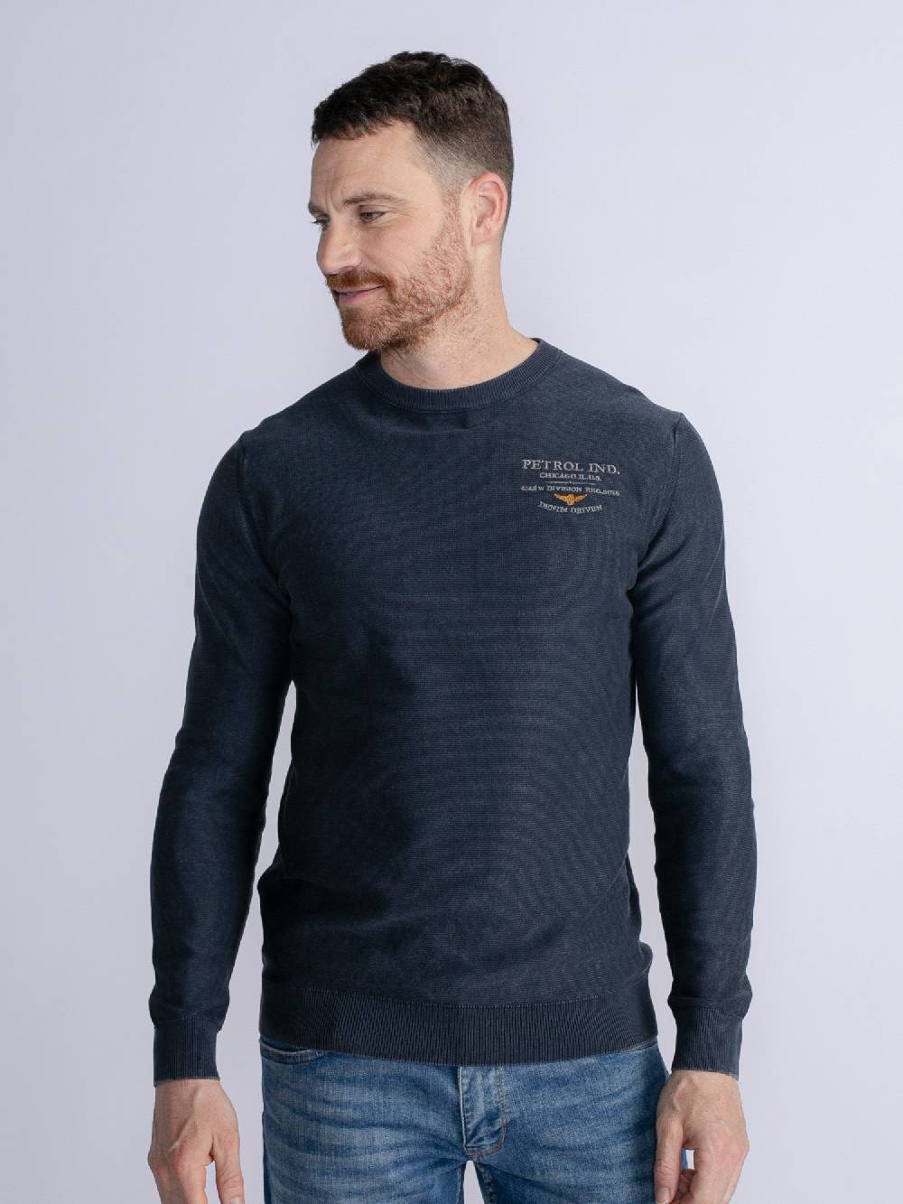 Petrol M-3030-Kwr233 - Men Knitwear Round Neck Basic (5152 Midnight Navy)