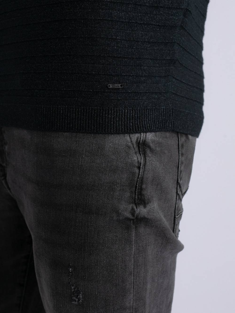 Petrol M-3030-Kwr269 - Men Knitwear Round Neck Basic (9091 Dark Black)