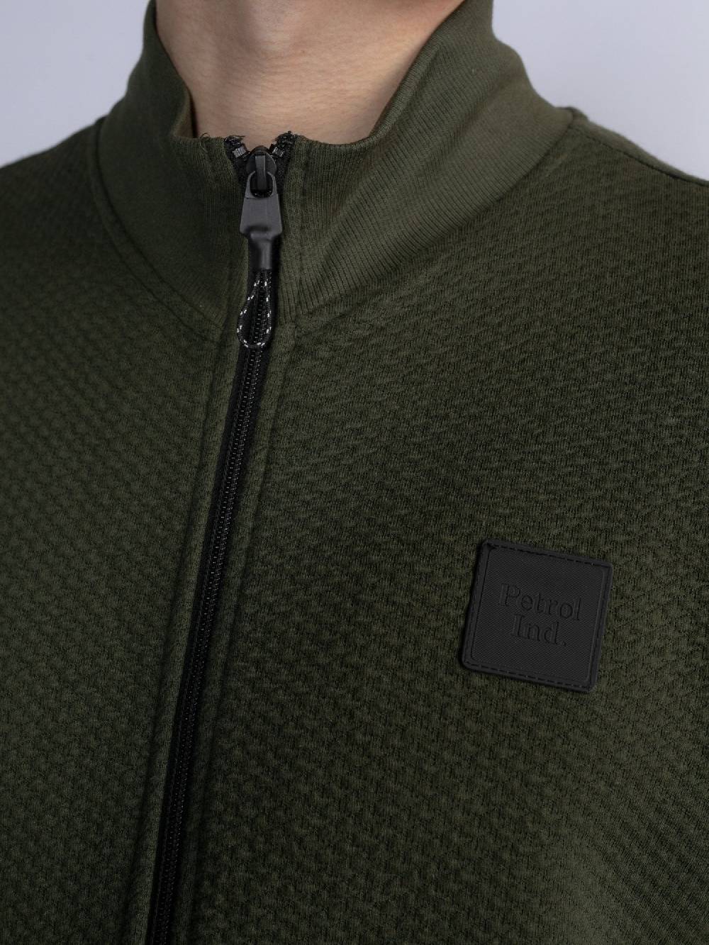 Petrol M-3030-Swc343 - Men Sweater Collar Zip (6092 Hunter Green)