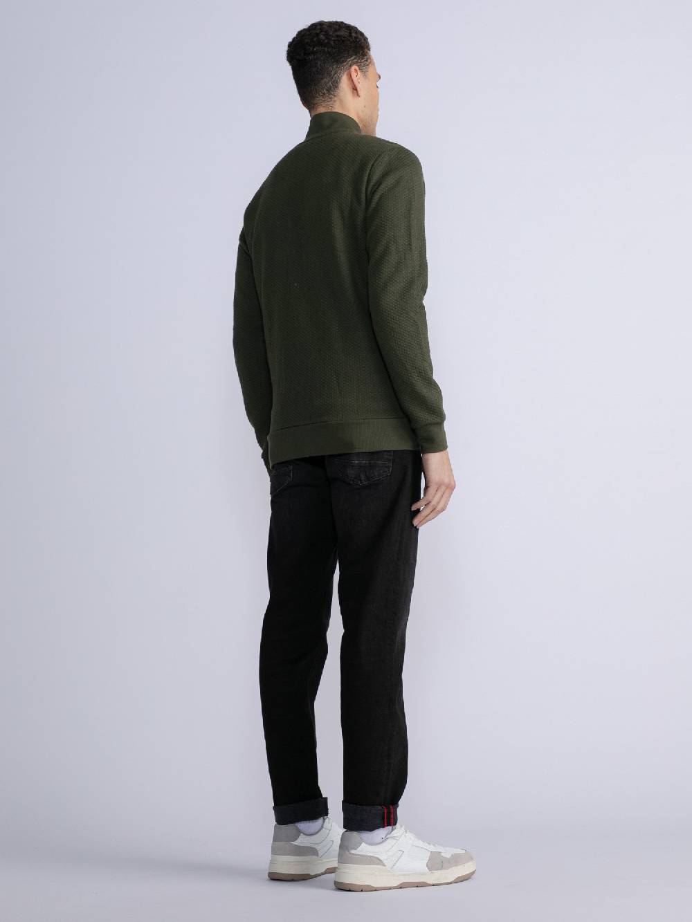 Petrol M-3030-Swc343 - Men Sweater Collar Zip (6092 Hunter Green)