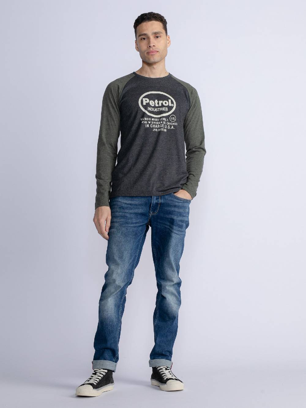 Petrol M-3030-Tlr653 - Men T-Shirt Ls Round Neck (9091 Dark Black)