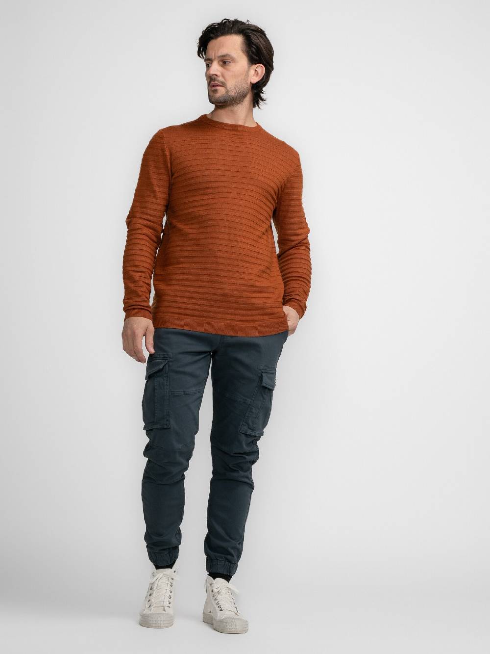 Petrol M-3040-KWR269 Men Knitwear Round Neck Basic (2123 Dark Caramel)