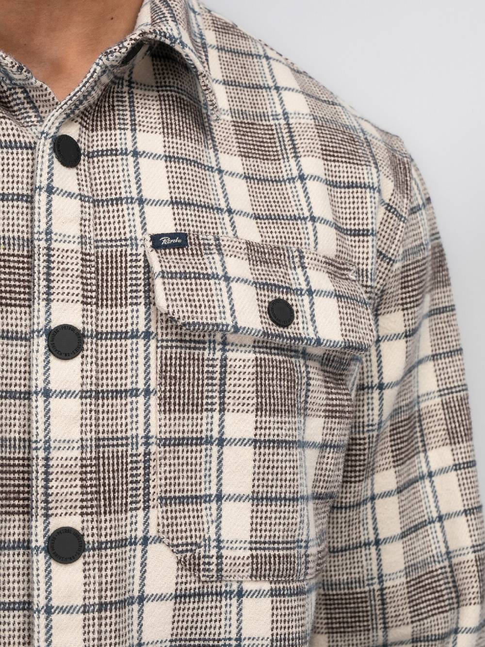 Petrol M-3040-SIL405 Men Shirt Long Sleeve Check (7137 Ecru)