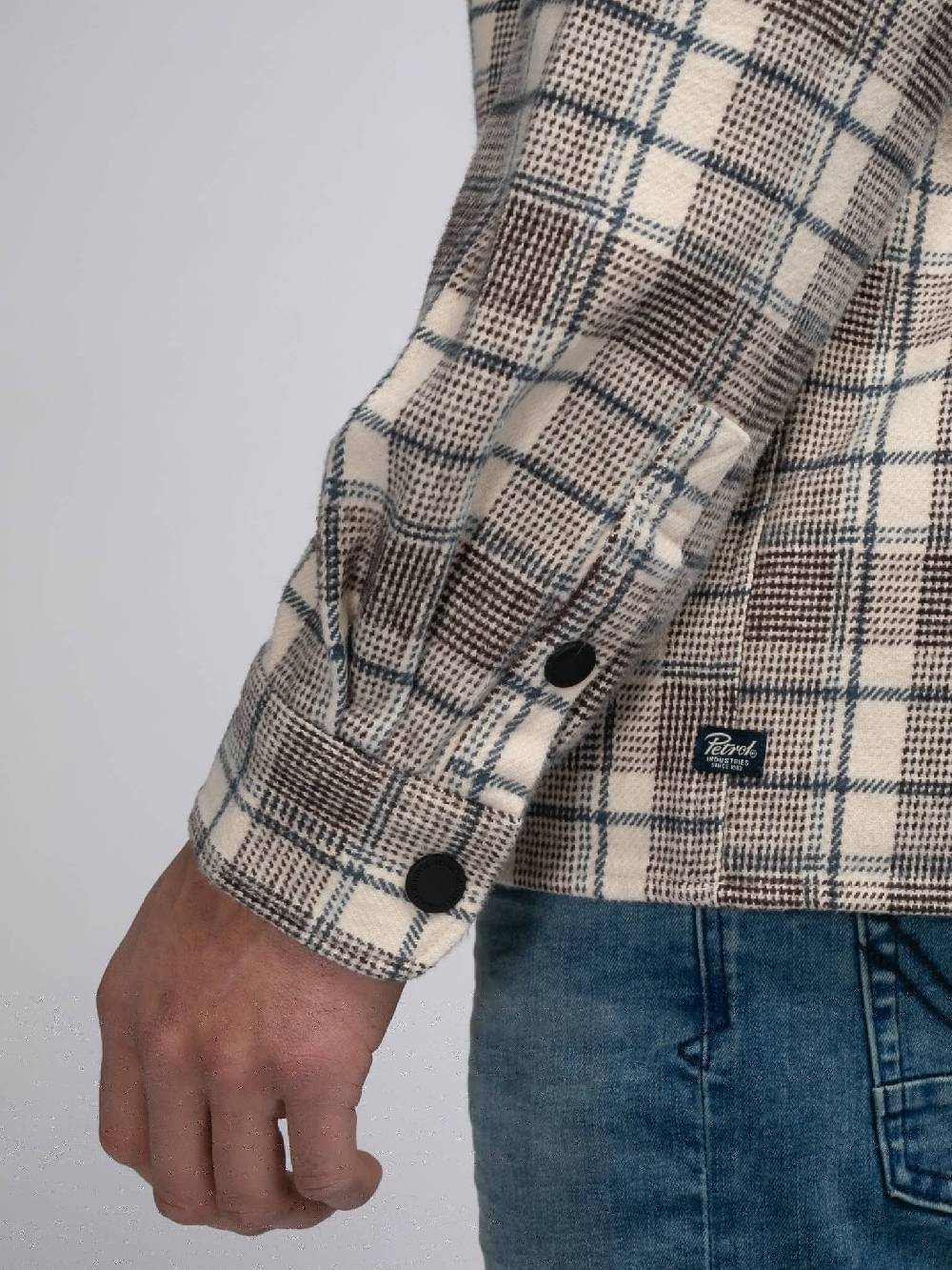 Petrol M-3040-SIL405 Men Shirt Long Sleeve Check (7137 Ecru)