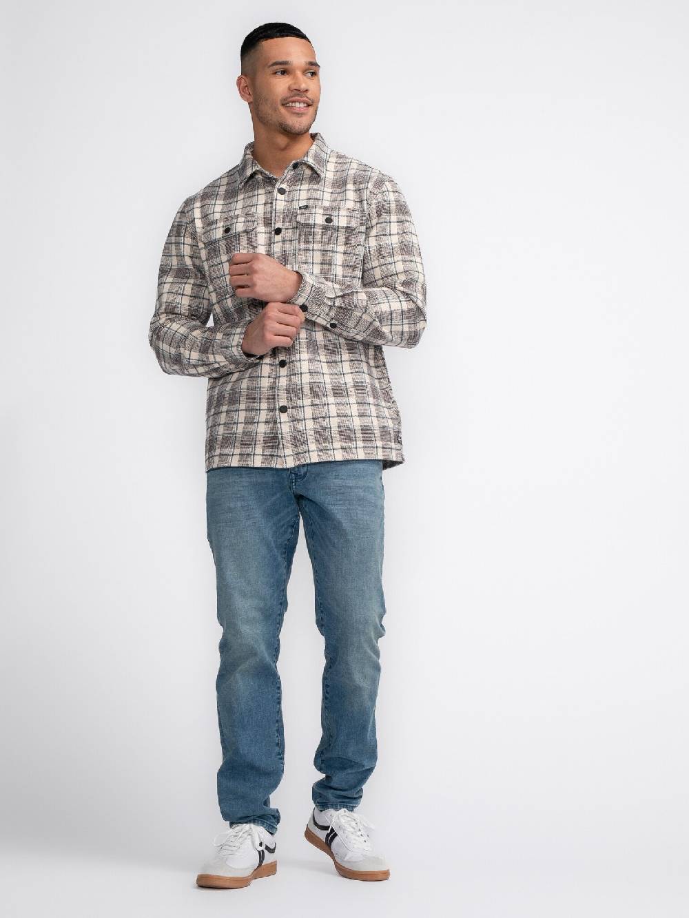 Petrol M-3040-SIL405 Men Shirt Long Sleeve Check (7137 Ecru)