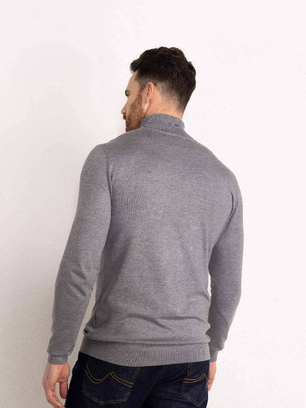 Petrol M-NOOS-KWC001 - Men Knitwear Collar Basic (9046 Light Slate Melee)