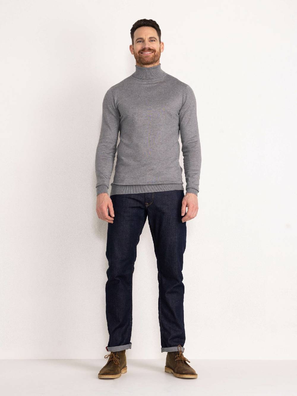 Petrol M-NOOS-KWC001 - Men Knitwear Collar Basic (9046 Light Slate Melee)