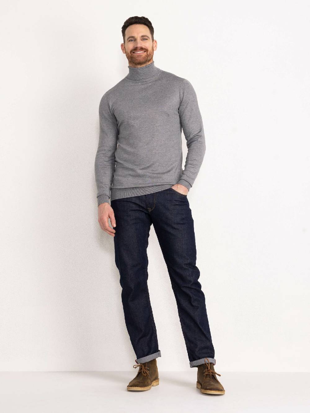 Petrol M-NOOS-KWC001 - Men Knitwear Collar Basic (9046 Light Slate Melee)