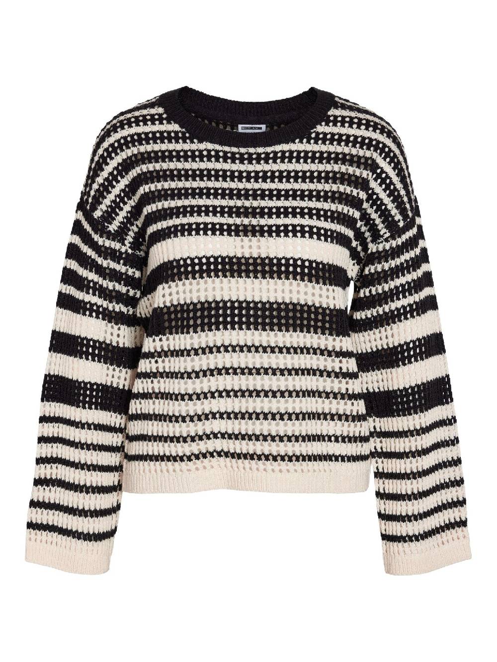 NOISY MAY NMJOLA L/S O-NECK KNT DD EGGNOG/BLACK