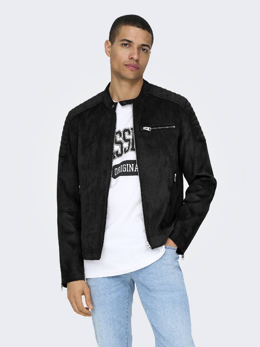 Only & Sons ONSGUS FAUX SUEDE RACER JACKET (Black)