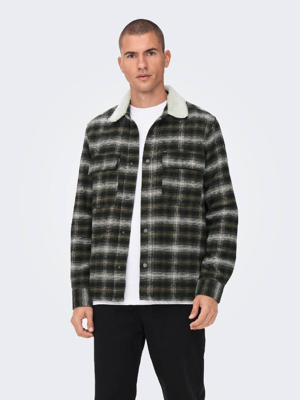 Only & Sons ONSBAZ OVR Teddy Check PKT Sjacket (192819 Canteen)
