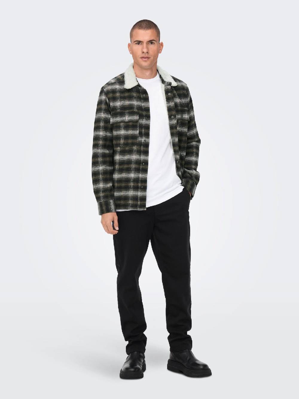Only & Sons ONSBAZ OVR Teddy Check PKT Sjacket (192819 Canteen)