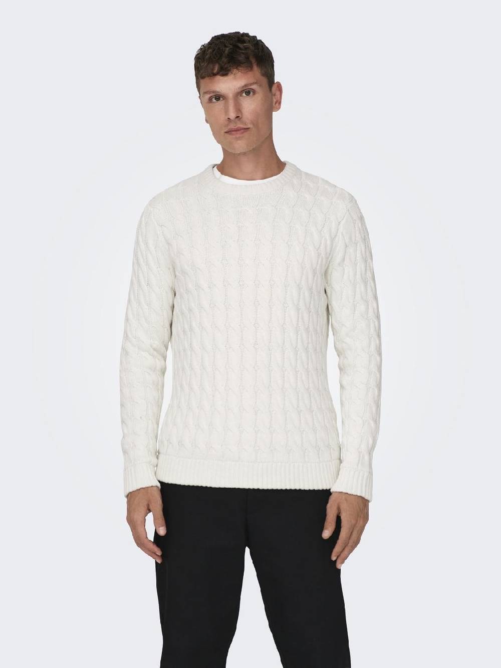 Only & Sons ONSKICKER LIFE REG 3 CABLE CREW KNIT (Antique White)