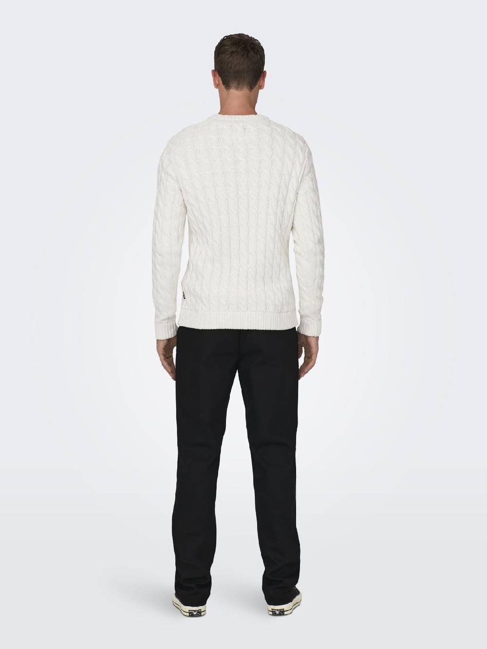 Only & Sons ONSKICKER LIFE REG 3 CABLE CREW KNIT (Antique White)