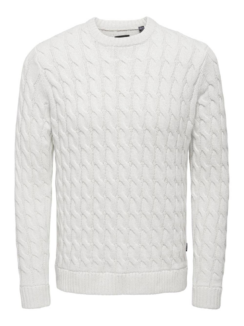 Only & Sons ONSKICKER LIFE REG 3 CABLE CREW KNIT (Antique White)