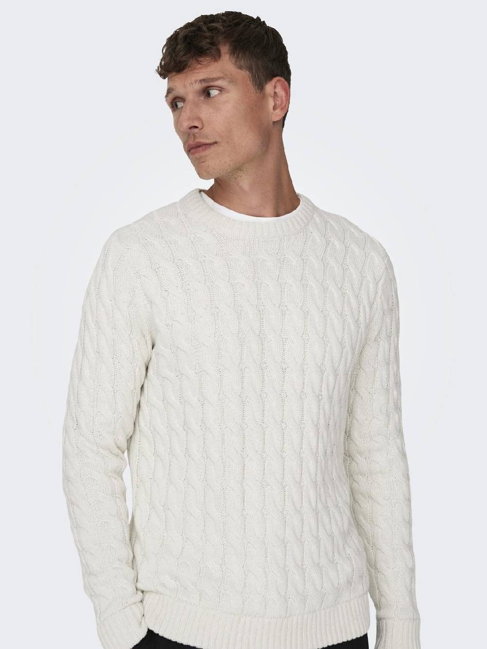 Only & Sons ONSKICKER LIFE REG 3 CABLE CREW KNIT (Antique White)