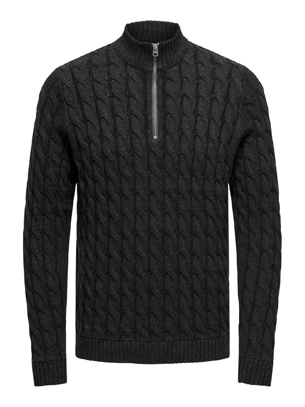 Only & Sons ONSKICKER LIFE REG 3 CABLE HALF ZIP KNIT MAGNET