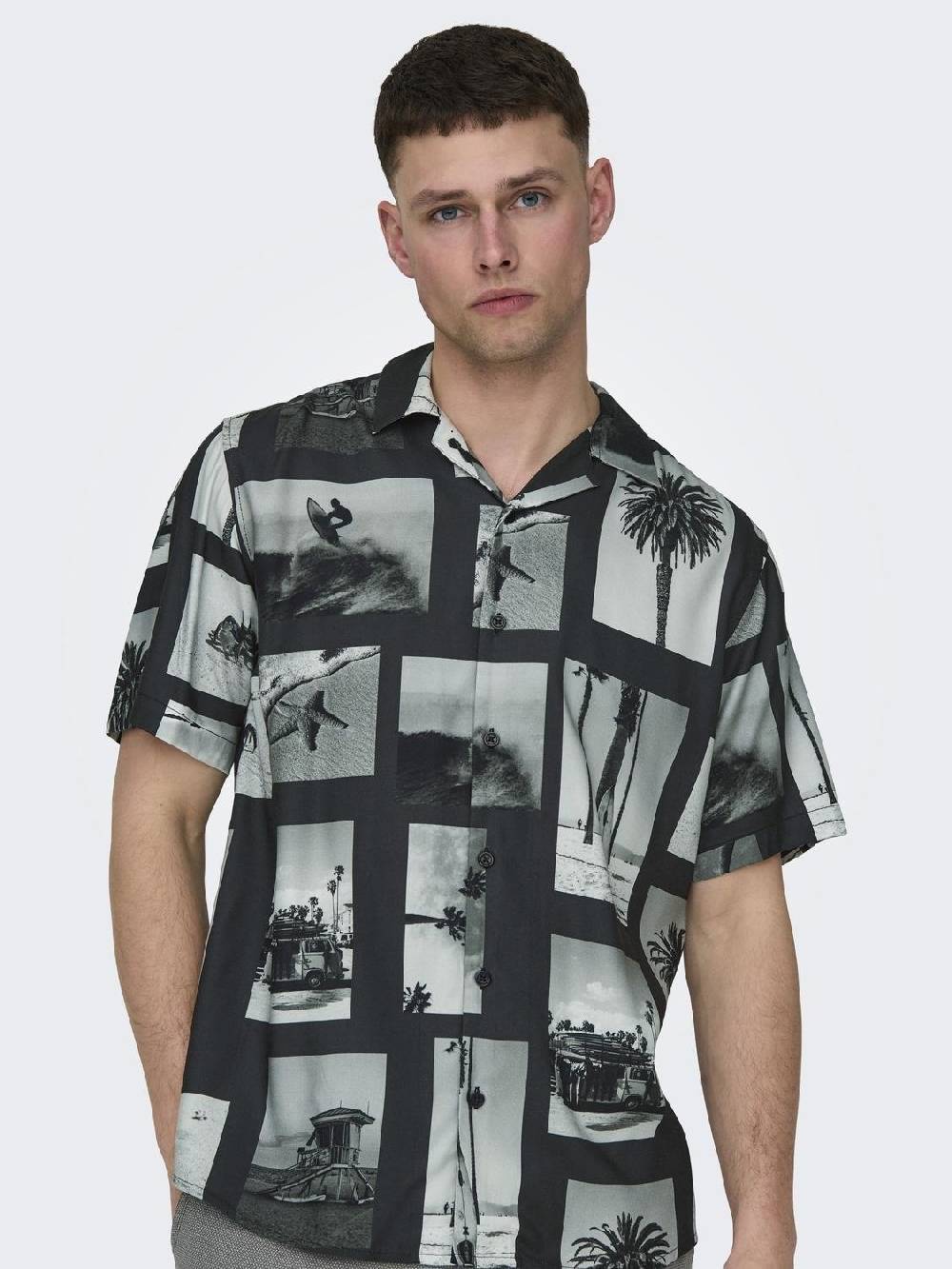 Only & Sons ONSNANO REG COTTON VISCOSE SS AOP SHIRT (Black)