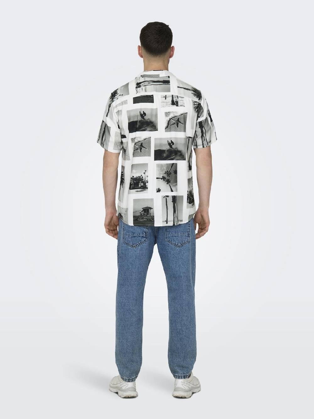 Only & Sons ONSNANO REG COTTON VISCOSE SS AOP SHIRT (Bright White)