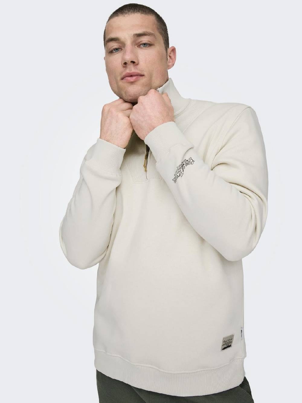 Only & Sons ONSRILEY REG 1/4 ZIP HIGH NECK SWT VD ANTIQUE WHITE