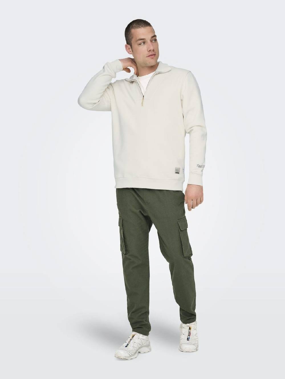 Only & Sons ONSRILEY REG 1/4 ZIP HIGH NECK SWT VD ANTIQUE WHITE