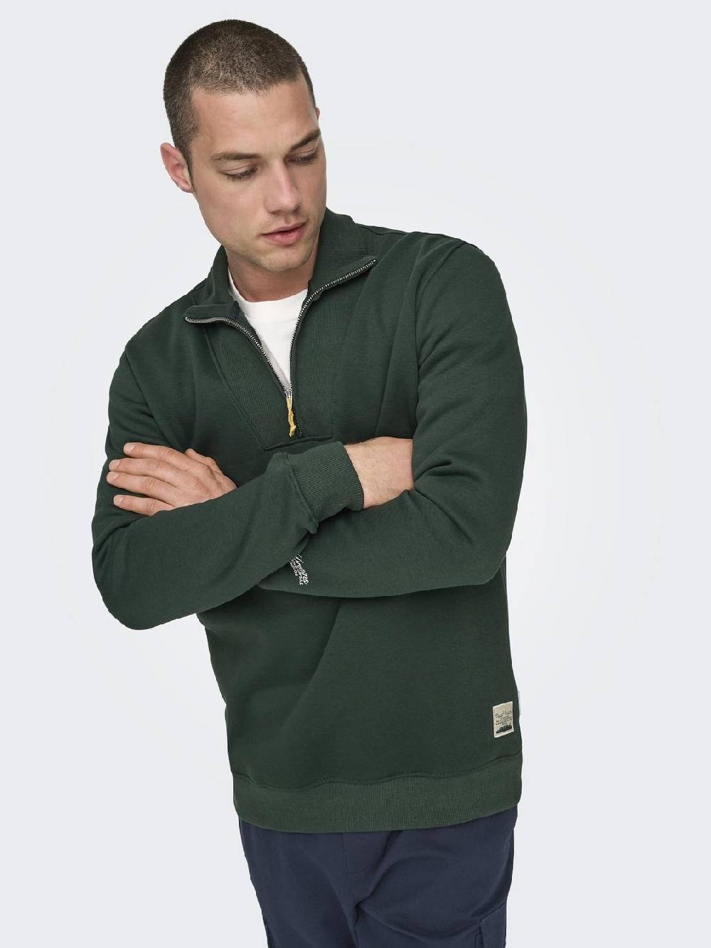 Only & Sons ONSRILEY REG 1/4 ZIP HIGH NECK SWT VD DARKEST SPRUCE