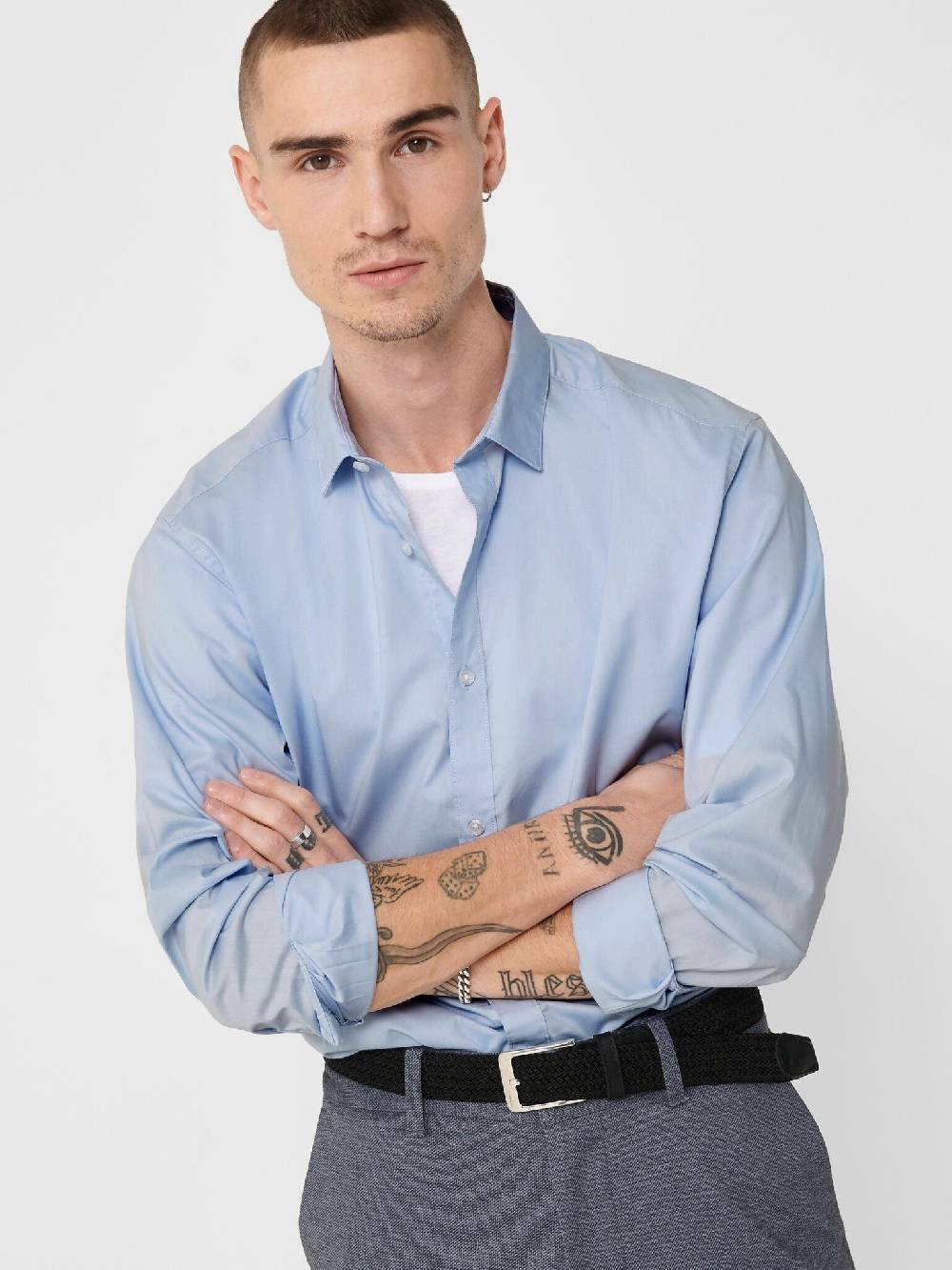 Only & Sons Onssane LS Solid Poplin Shirt (198830 Cashmere Blue)