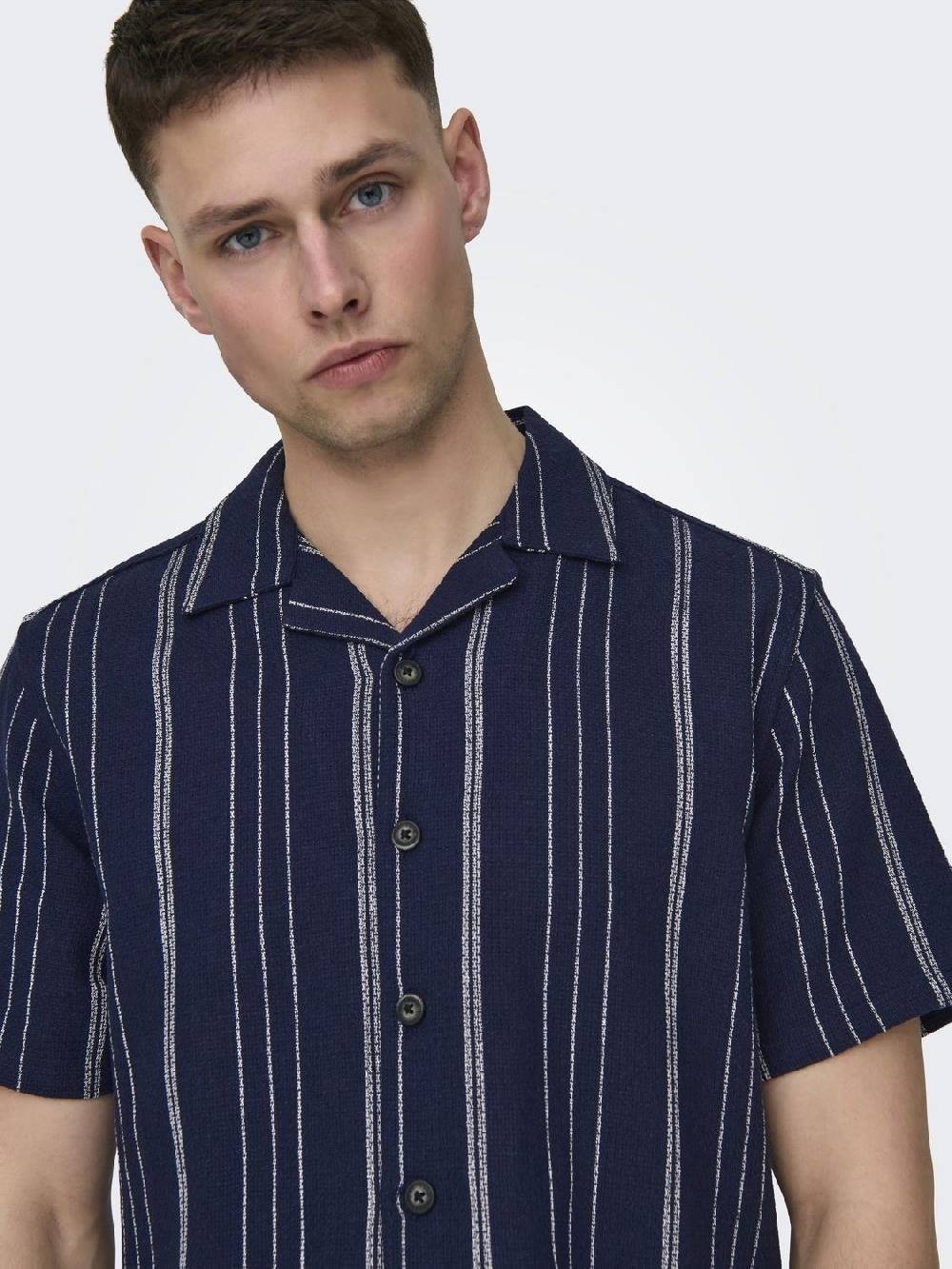 Only & Sons ONSTREV LIFE REG SS STRUC STRIPE SHIRT DARK NAVY