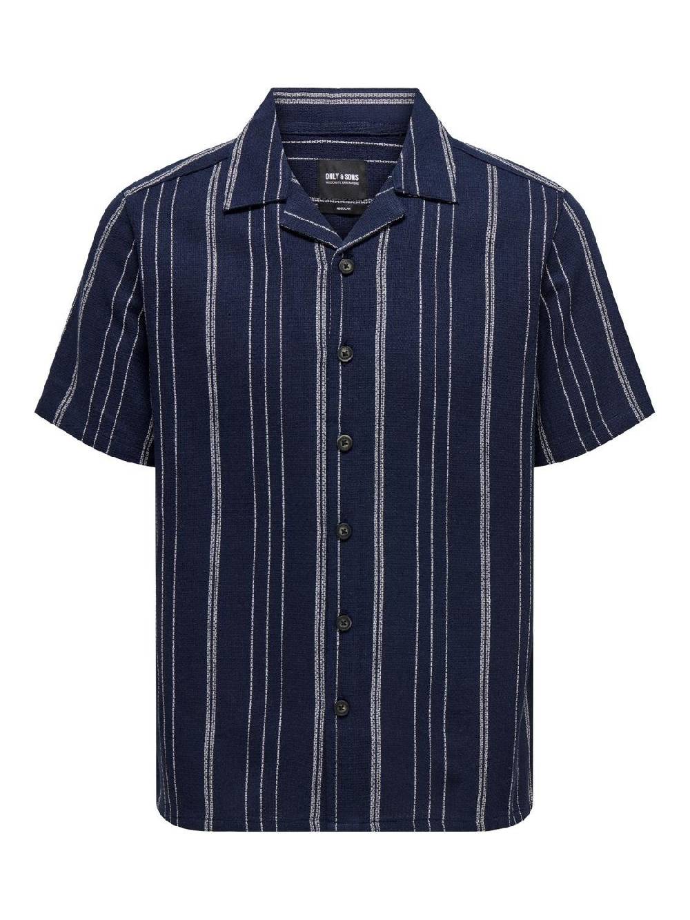 Only & Sons ONSTREV LIFE REG SS STRUC STRIPE SHIRT DARK NAVY