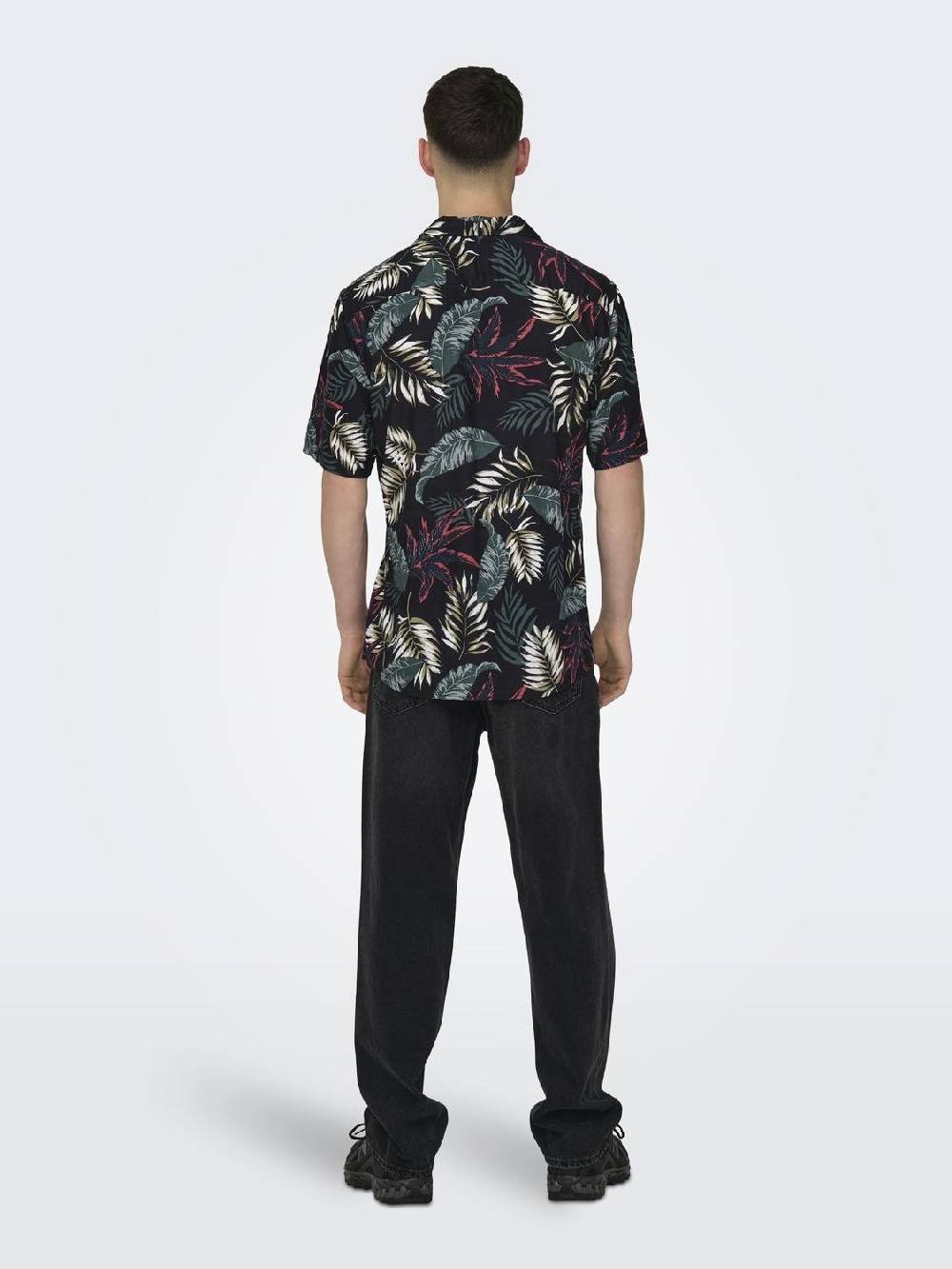 Only & Sons ONSWAYNE LIFE AOP SS VISCOSE SHIRT NOOS BLACK