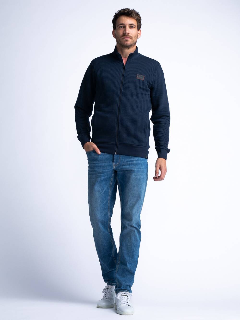 Petrol M-1040-SWC333 MEN VEST COLLAR ZIP (Navy 5178)