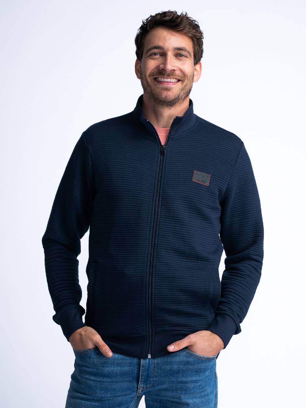 Petrol M-1040-SWC333 MEN VEST COLLAR ZIP (Navy 5178)