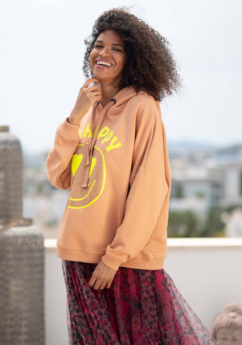 Miss Goodlife Hoodie Be Happy Heartface Strass – Puder