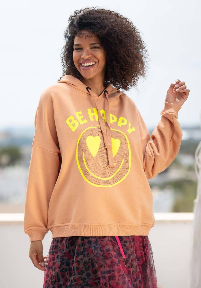 Miss Goodlife Hoodie Be Happy Heartface Strass – puder