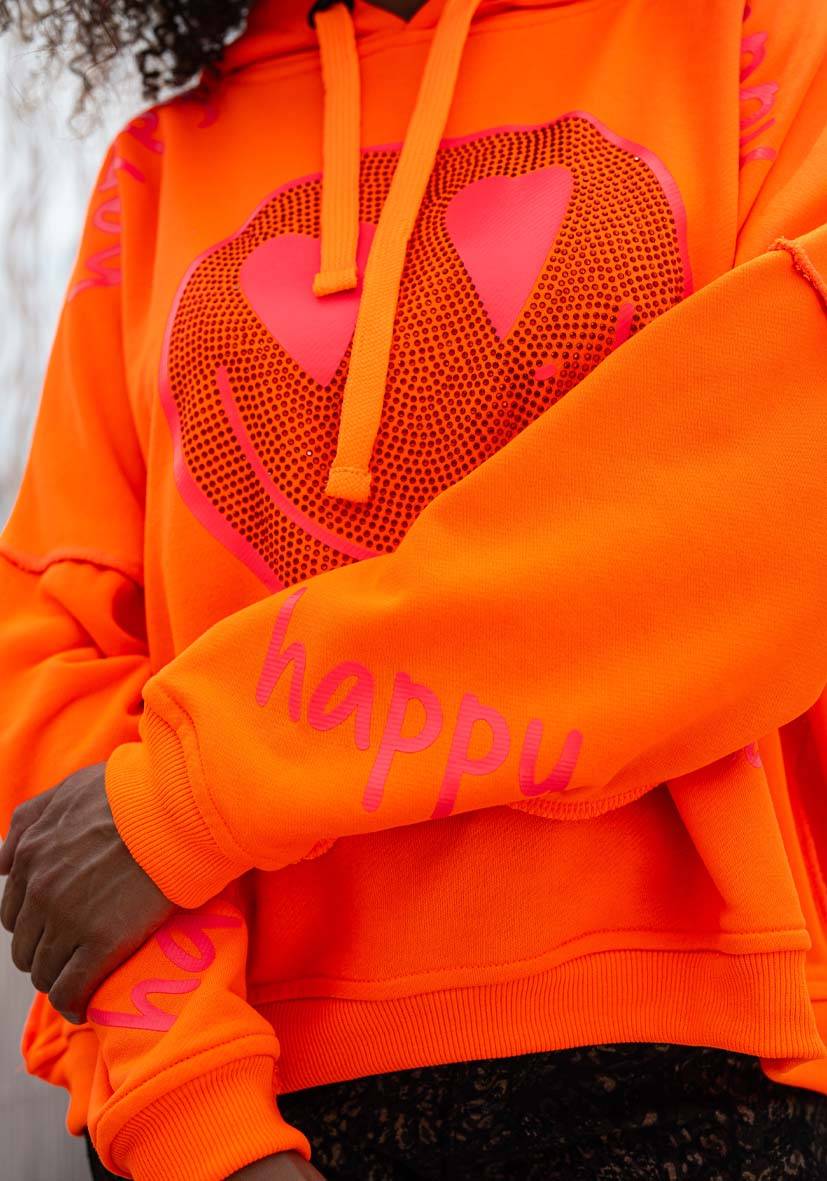 Miss Goodlife Hoodie Happy Heartface Strass – Neonorange
