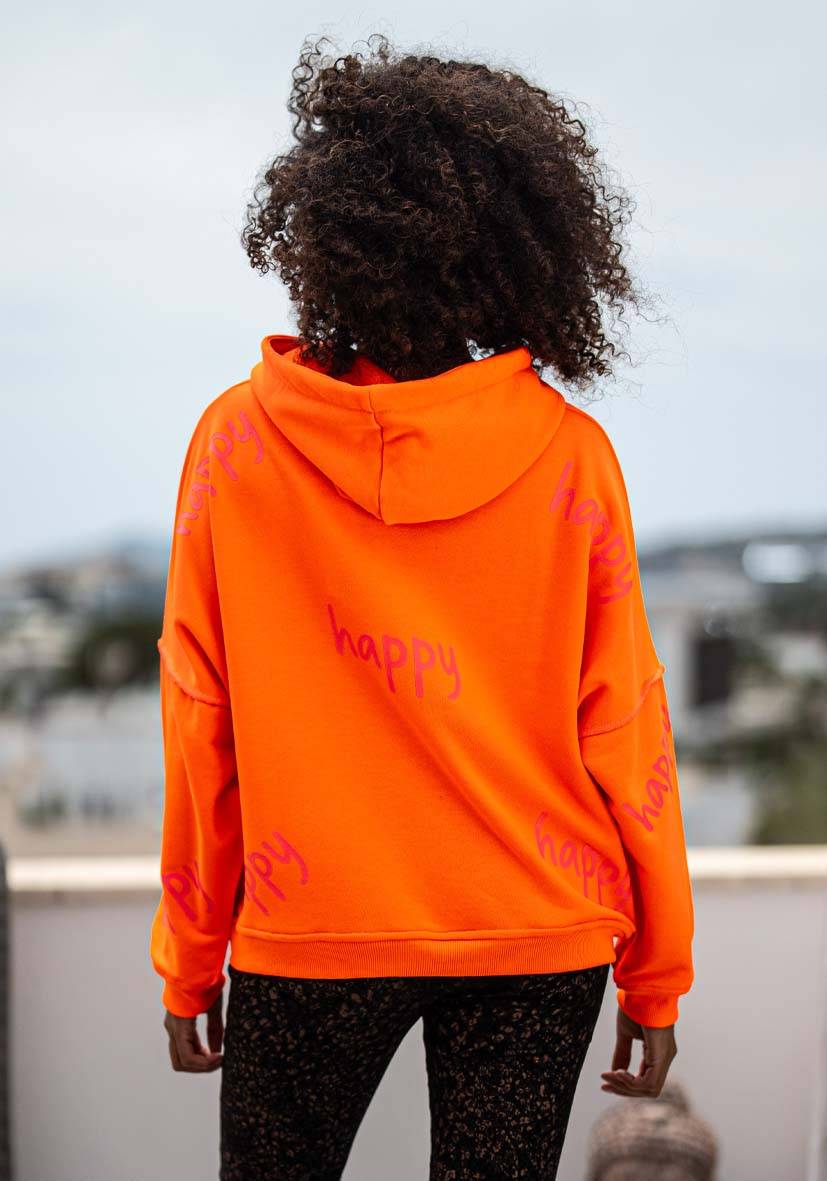 Miss Goodlife Hoodie Happy Heartface Strass – Neonorange