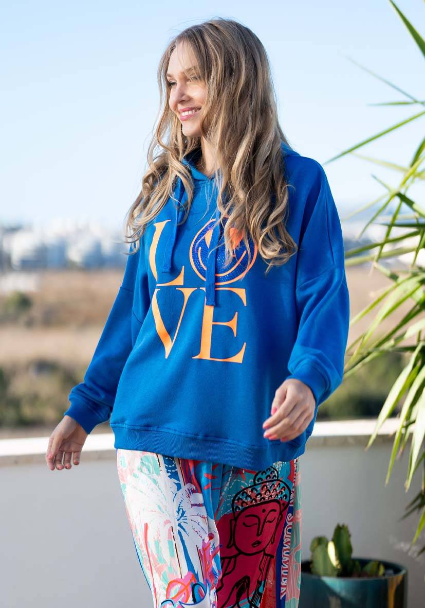 Miss Goodlife Hoodie Love Heartface – Blue/neonorange