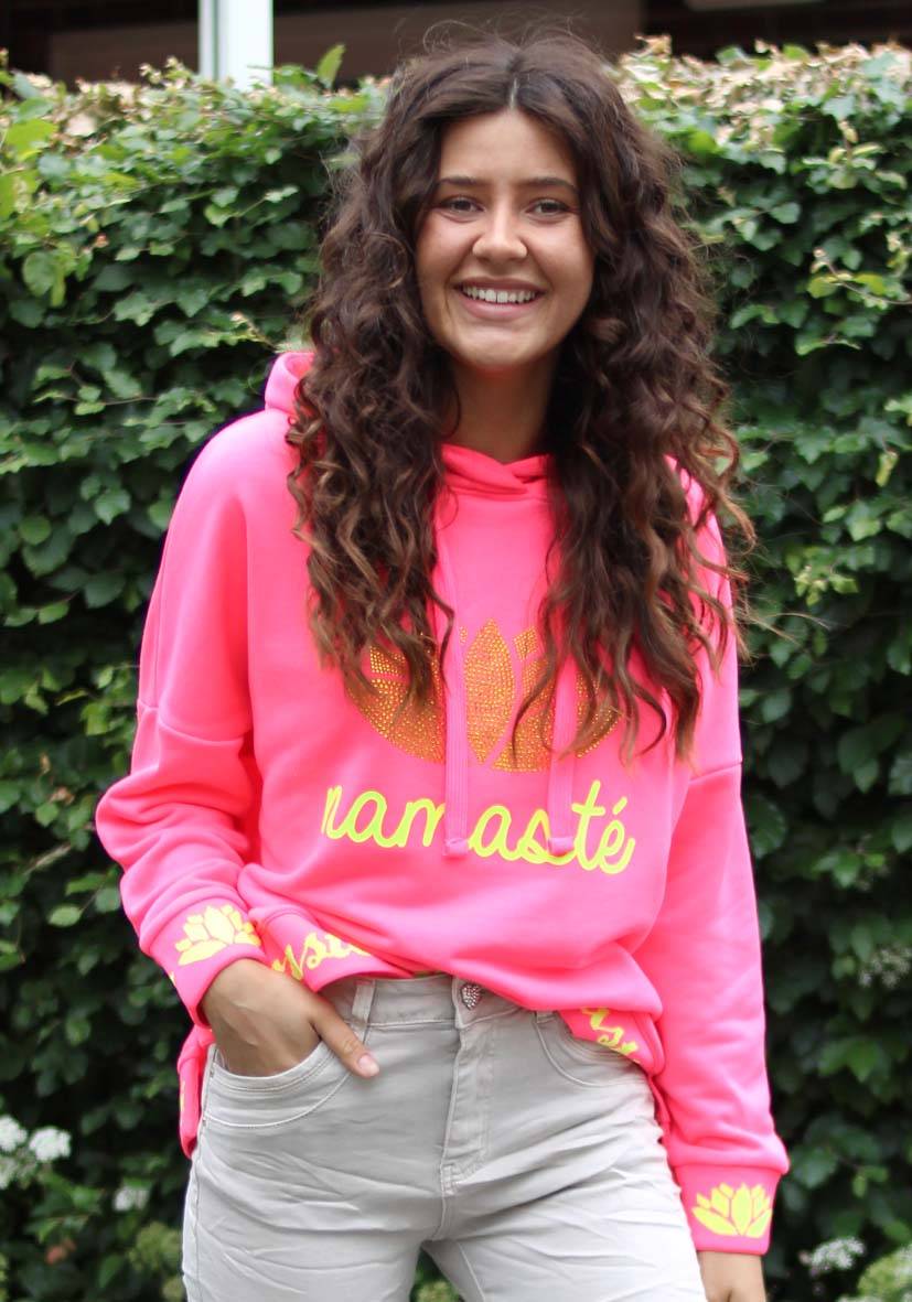 Miss Goodlife Hoodie Namasté Strass – Neonpink/neonyellow