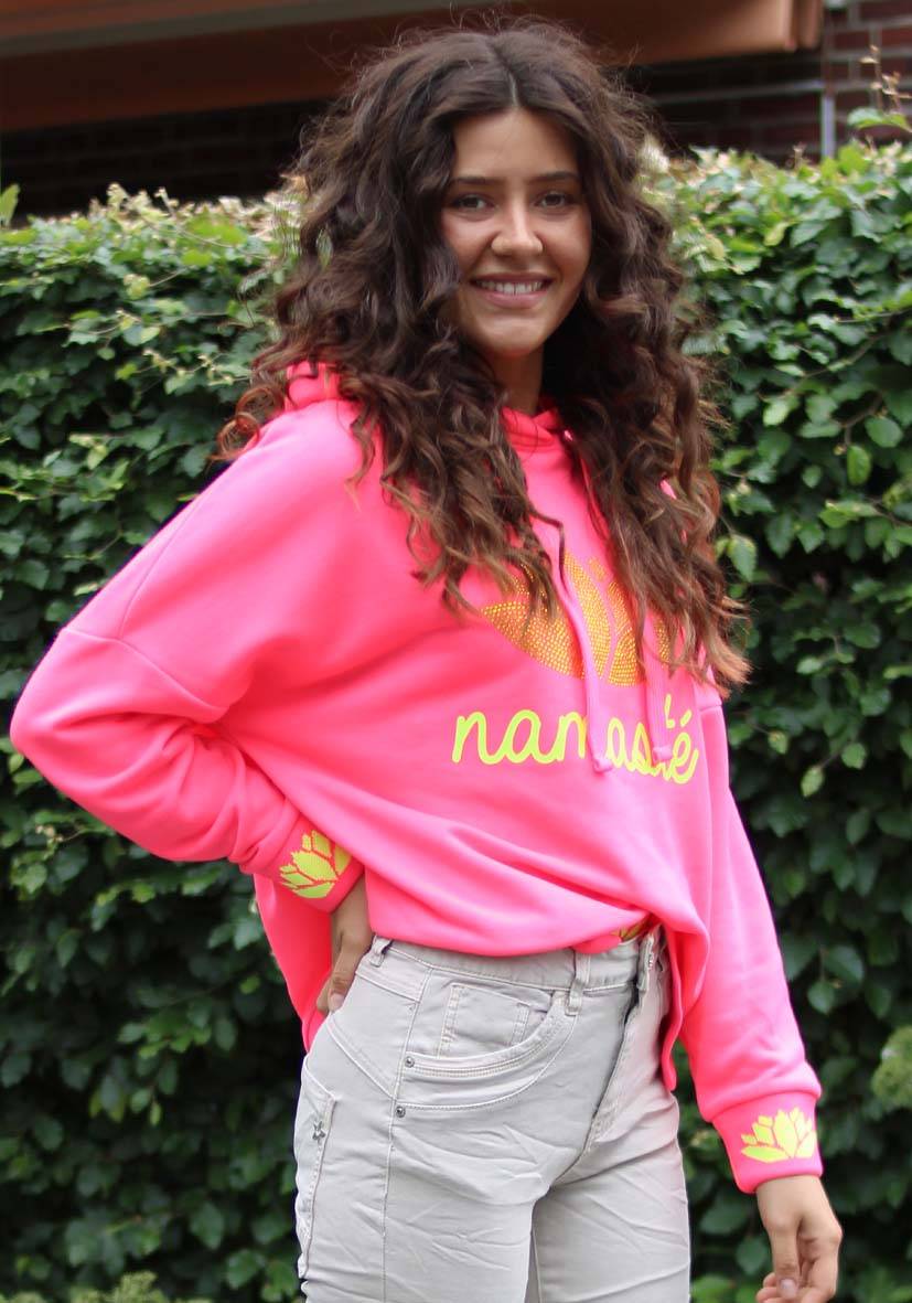 Miss Goodlife Hoodie Namasté Strass – Neonpink/neonyellow