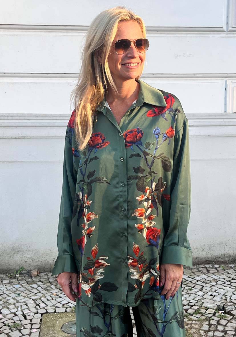 Miss Goodlife Blouse Roses Green