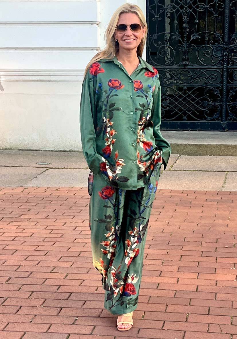 Miss Goodlife Blouse Roses Green