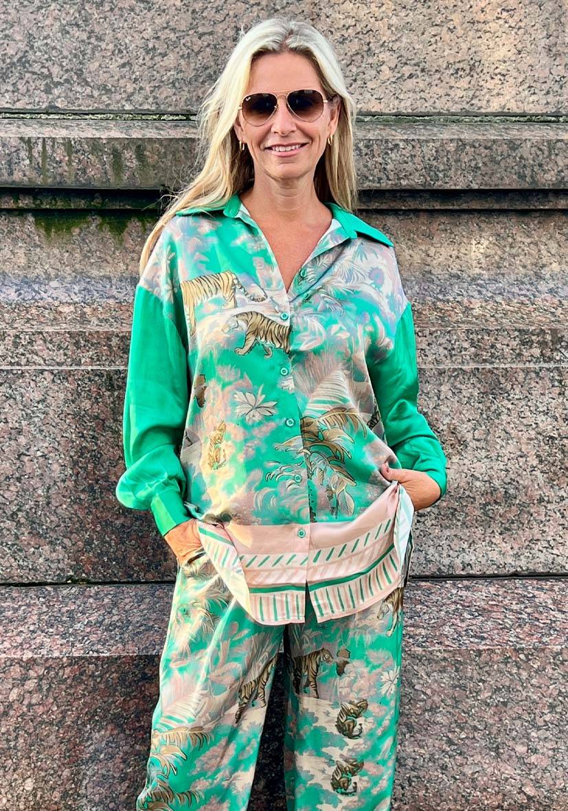 Miss Goodlife Blouse Tiger in the jungle – green