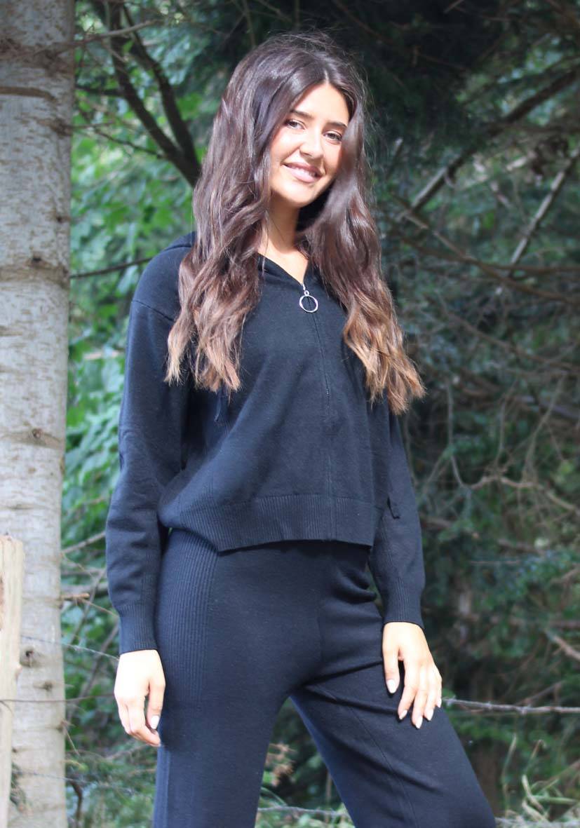 Miss Goodlife Cardigan Knitted Zipper – Black