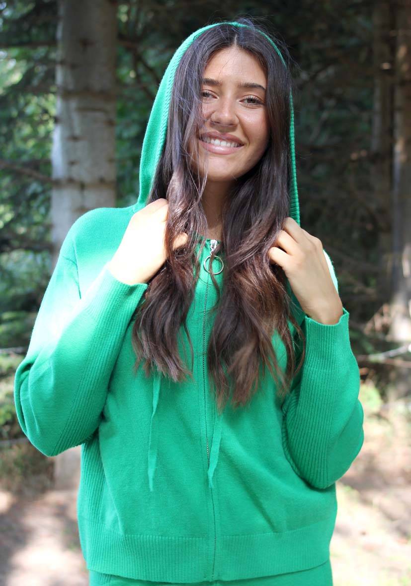 Miss Goodlife Cardigan Knitted Zipper – Green