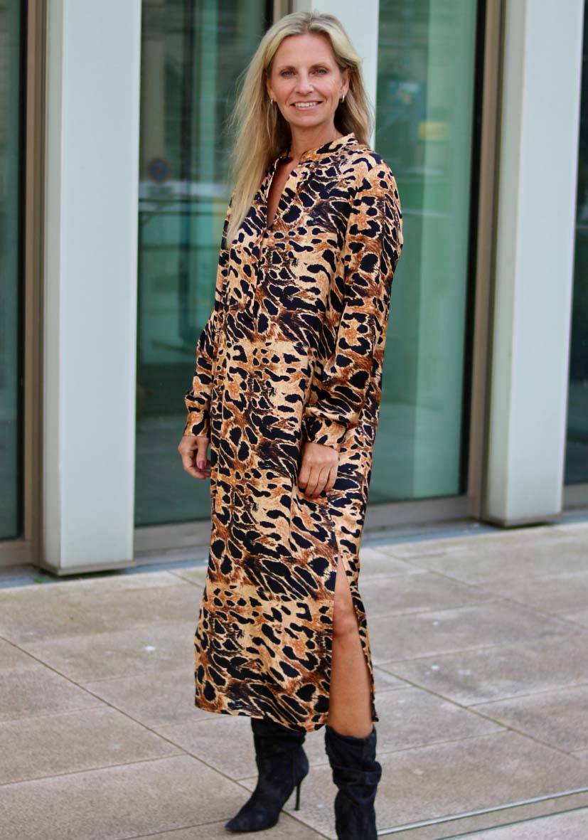 Miss Goodlife Dress Fancy Leo Midi – Brown