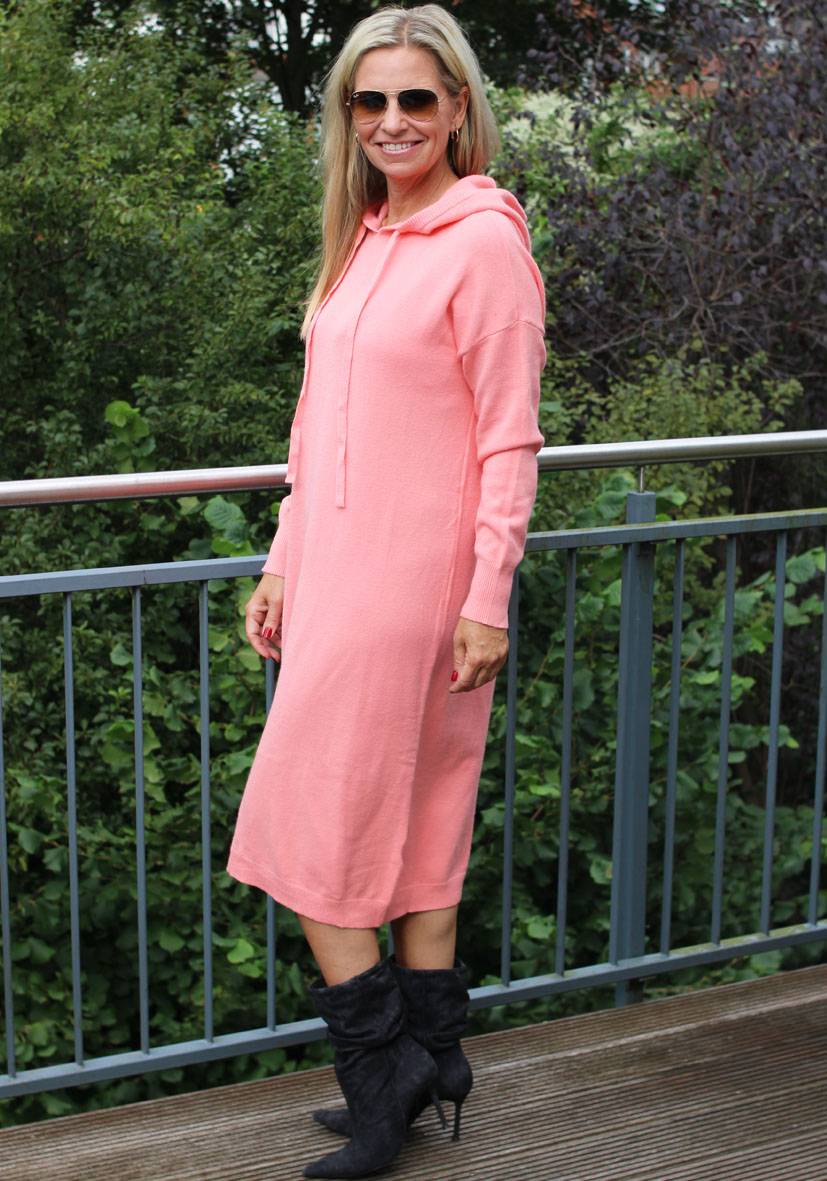 Miss Goodlife Dress Knitted Hoodie Long – Peach