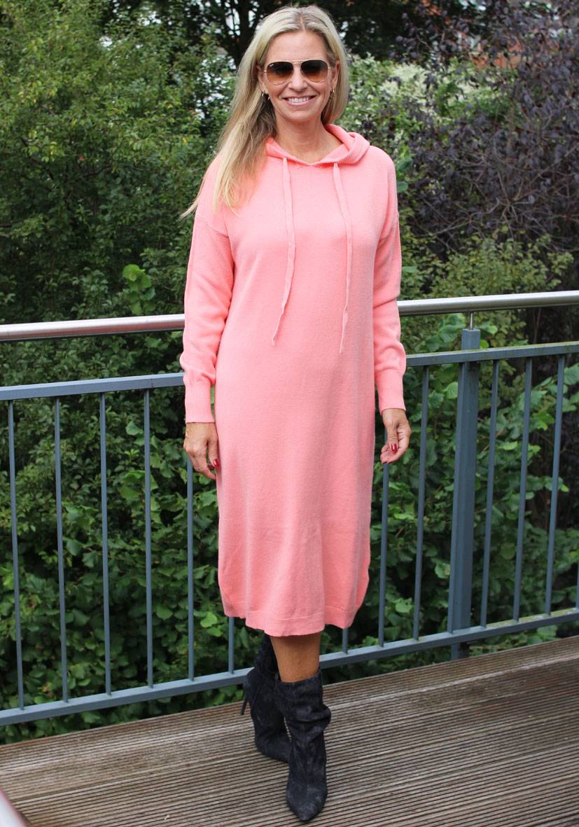 Miss Goodlife Dress Knitted Hoodie long – peach