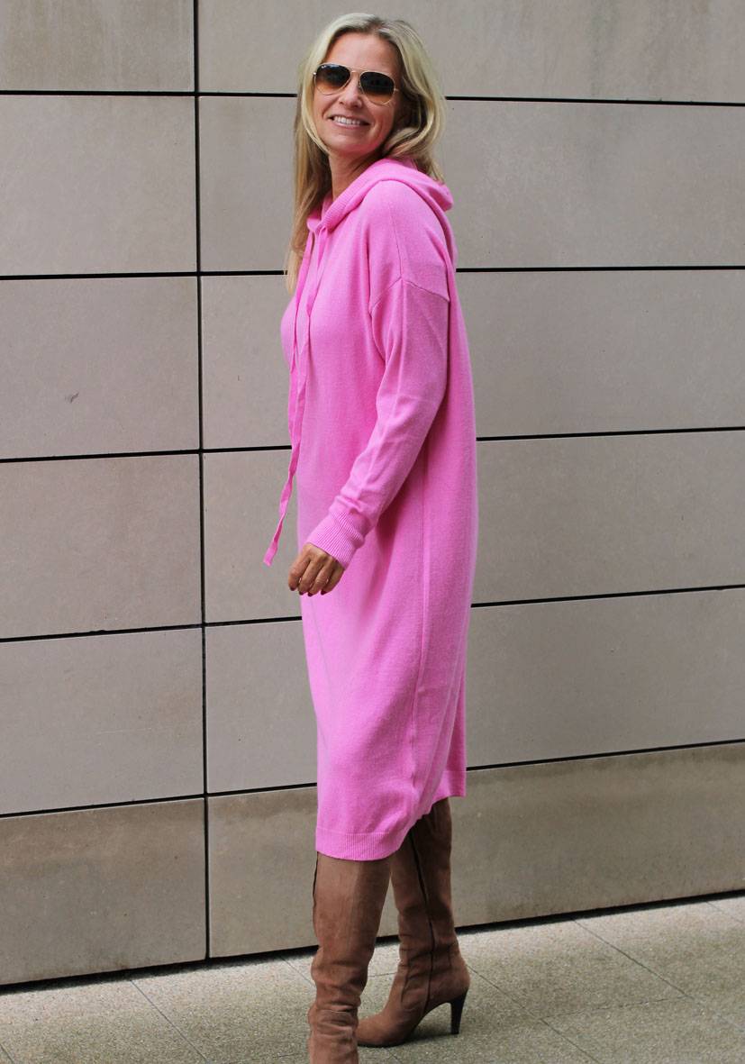 Miss Goodlife Dress Knitted Hoodie Long – Pink