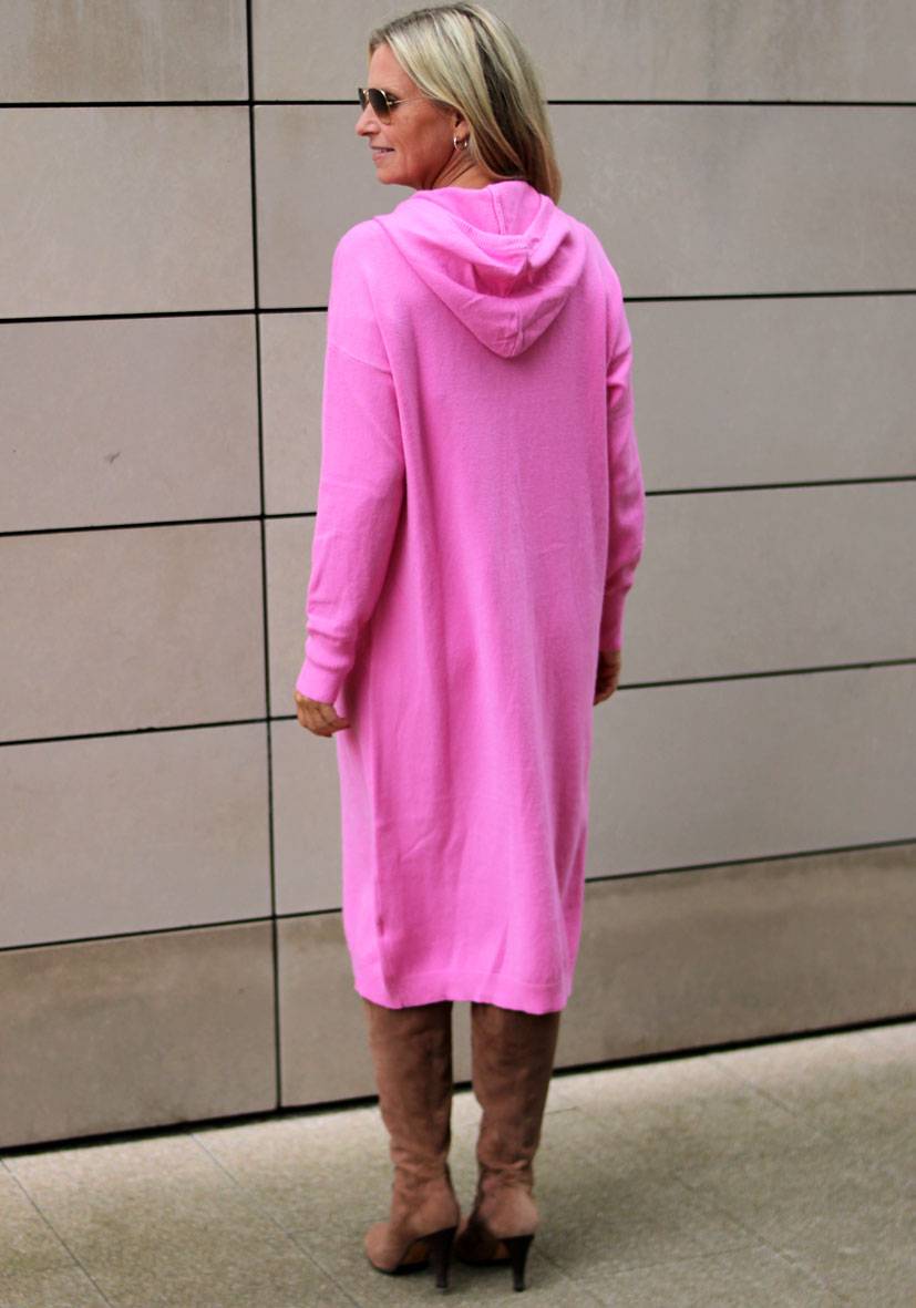 Miss Goodlife Dress Knitted Hoodie Long – Pink